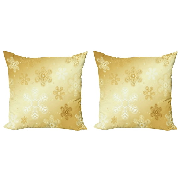 Ambesonne Christmas Throw Pillow Cover 2 Pack, Snowflakes Noel Yule, 20", Sand Brown White
