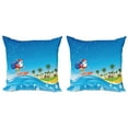 thumbnail image 1 of Ambesonne Christmas Throw Pillow Cover 2 Pack, Surfing Santa Beach, 20", Multicolor, 1 of 2