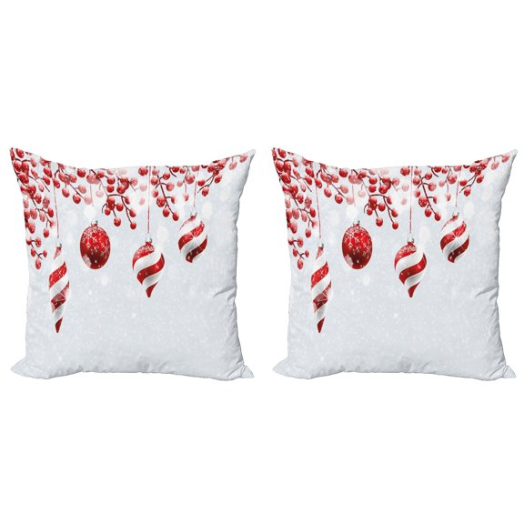 Ambesonne Christmas Throw Pillow Cover 2 Pack, Traditional, 18", Red White