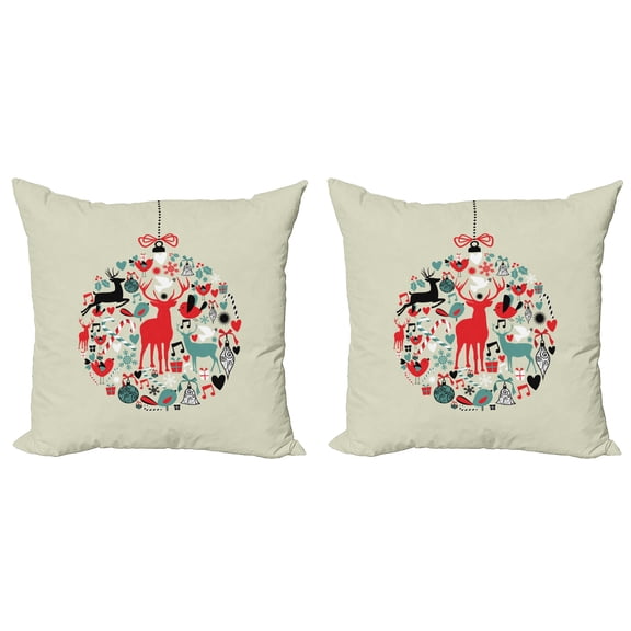 Ambesonne Christmas Throw Pillow Cover 2 Pack, Traditional Motif, 18", Beige and Red