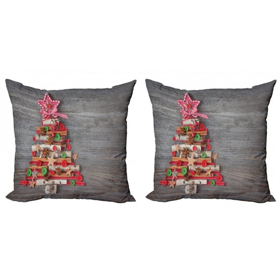 Ambesonne Christmas Throw Pillow Cover 2 Pack, Tree Bottons Star, 24", Multicolor