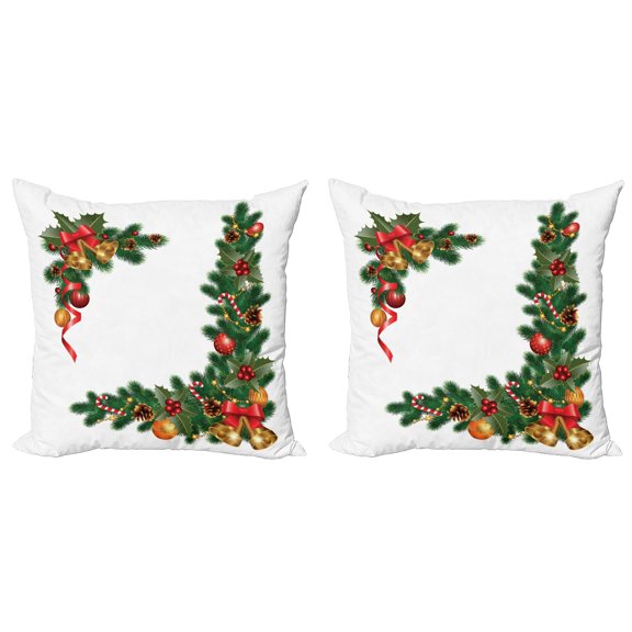 Ambesonne Christmas Throw Pillow Cover 2 Pack, Trees with Ornaments, 16", Multicolor