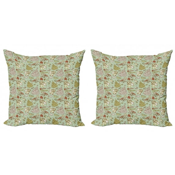 Ambesonne Christmas Throw Pillow Cover 2 Pack, Vintage Tree Santa, 16", Dark Coral Mint Green