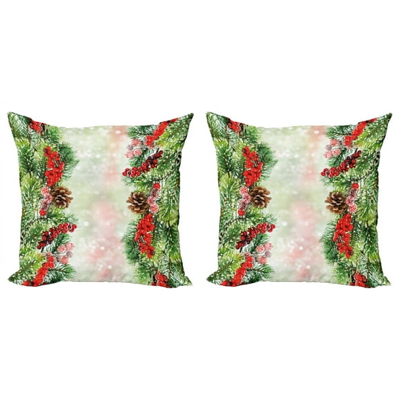 Ambesonne Christmas Throw Pillow Cover 2 Pack, Vivid Branches Blurry, 18", Multicolor