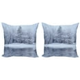 thumbnail image 1 of Ambesonne Christmas Throw Pillow Cover 2 Pack, Winter Blizzard Forest, 18", White, 1 of 2