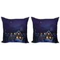 thumbnail image 1 of Ambesonne Christmas Throw Pillow Cover 2 Pack, Winter Home and Tree, 16", Purple Blue, 1 of 2