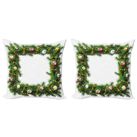 Ambesonne Christmas Throw Pillow Cover 2 Pack, Winter Square Wreath, 16", Multicolor