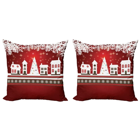 Ambesonne Christmas Throw Pillow Cover 2 Pack, Winter Theme Tree, 16", White Red