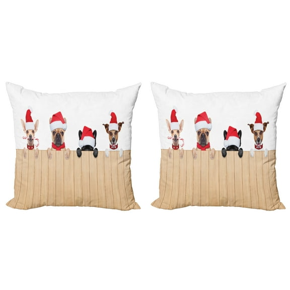 Ambesonne Christmas Throw Pillow Cover 2 Pack, Wooden Fences Humor, 20", Tan Red