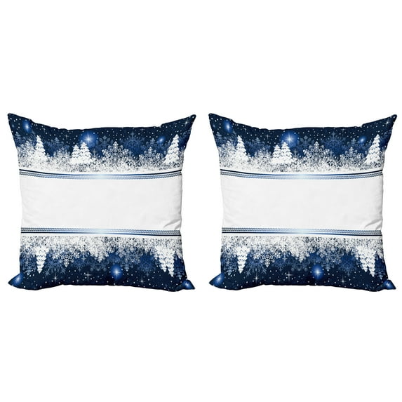 Ambesonne Christmas Throw Pillow Cover 2 Pack, Yule Winter Border, 24", Dark Blue White