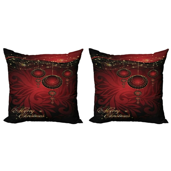 Ambesonne Christmas Throw Pillow Cover 2 Pack, Yuletide Celebration, 18", Yellow Ruby Burgundy