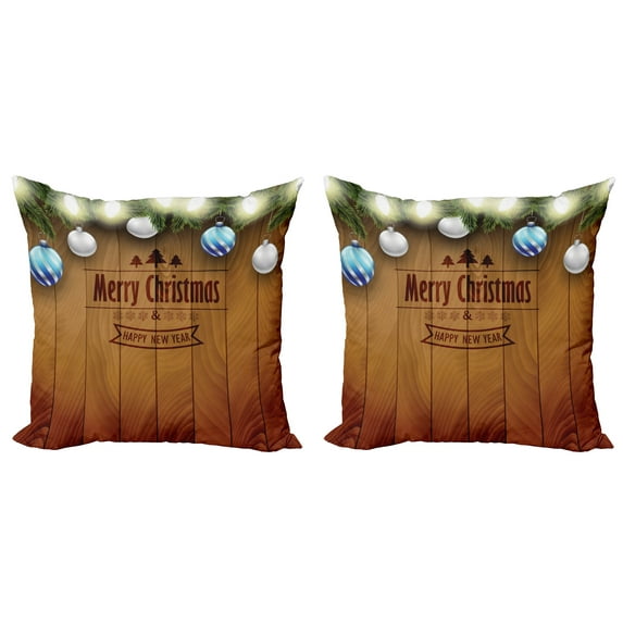 Ambesonne Christmas Throw Pillow Cover 2 Pack, on Wood Pine, 16", Brown