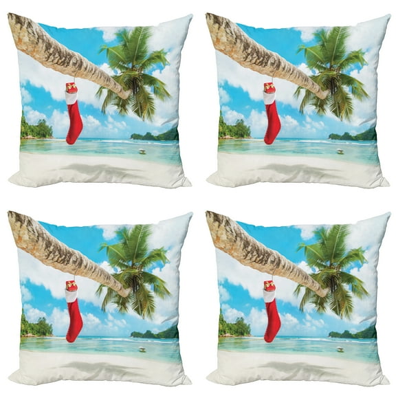 Ambesonne Christmas Throw Pillow Cover 4 Pack, Beach Xmas Stockings, 20", Multicolor