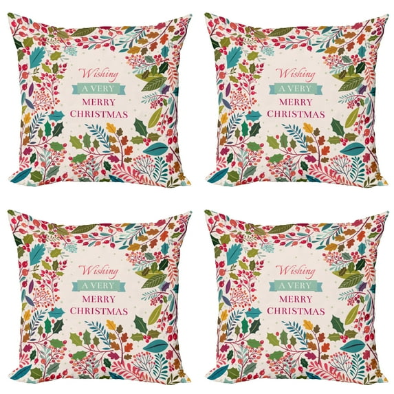 Ambesonne Christmas Throw Pillow Cover 4 Pack, Blossoms Herbs, 20", Multicolor