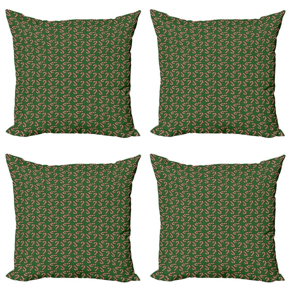 Ambesonne Christmas Throw Pillow Cover 4 Pack, Candy Canes, 16", Green Red White