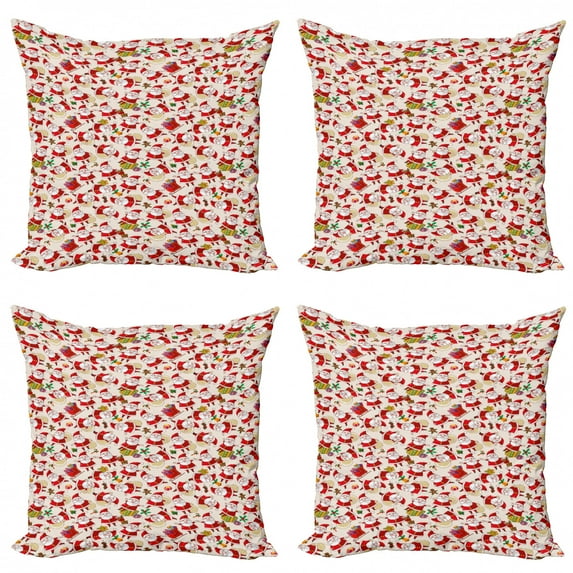 Ambesonne Christmas Throw Pillow Cover 4 Pack, Cartoon Santa Claus, 24", Multicolor