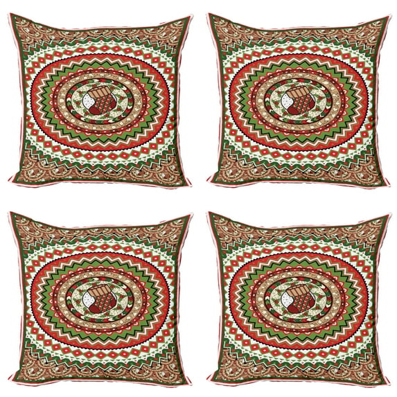 Ambesonne Christmas Throw Pillow Cover 4 Pack, Circles Sock, 16", Multicolor