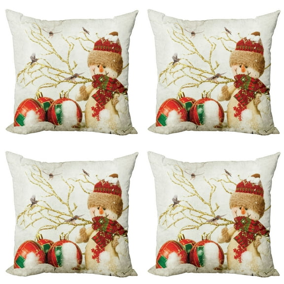 Ambesonne Christmas Throw Pillow Cover 4 Pack, Colorful Jolly Times, 24", Multicolor