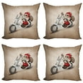 thumbnail image 1 of Ambesonne Christmas Throw Pillow Cover 4 Pack, Cool Santa on Bike, 16", Red and Cream, 1 of 7