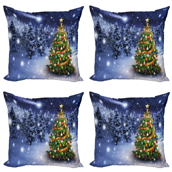 Ambesonne Christmas Throw Pillow Cover 4 Pack, Elf Noel Theme Winter, 20", Multicolor