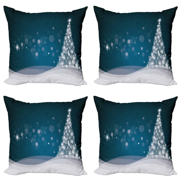 Ambesonne Christmas Throw Pillow Cover 4 Pack, Fantasy Xmas Tree, 16", Slate Blue White