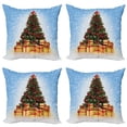 thumbnail image 1 of Ambesonne Christmas Throw Pillow Cover 4 Pack, Fir Tree Snowy Weather, 18", Blue and Mustard, 1 of 7