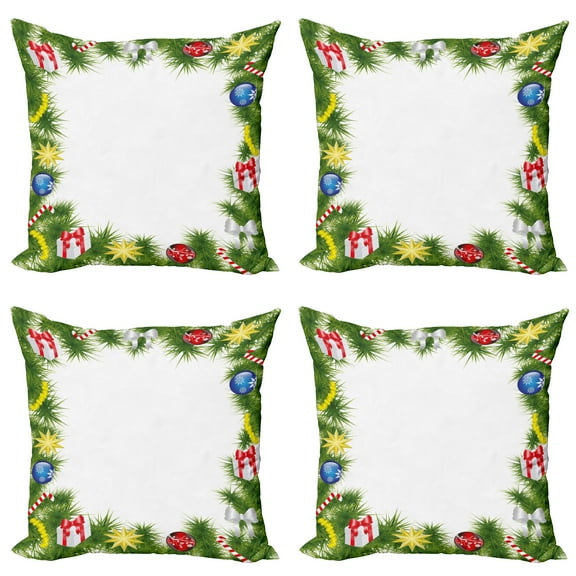 Ambesonne Christmas Throw Pillow Cover 4 Pack, Fir Vibrant, 24", Multicolor
