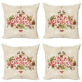 thumbnail image 1 of Ambesonne Christmas Throw Pillow Cover 4 Pack, Floral Merry Xmas, 18", Green Red Tan, 1 of 6
