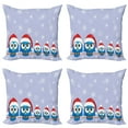 thumbnail image 1 of Ambesonne Christmas Throw Pillow Cover 4 Pack, Fun Birds Santa Hats, 20", Blue Red, 1 of 5