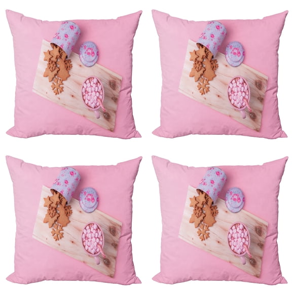 Ambesonne Christmas Throw Pillow Cover 4 Pack, Gingerbread Cookies Coco, 20", Pale Pink Multicolor