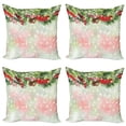 thumbnail image 1 of Ambesonne Christmas Throw Pillow Cover 4 Pack, Green Branches Holly, 20", Red Green Brown, 1 of 7
