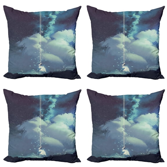 Ambesonne Christmas Throw Pillow Cover 4 Pack, Handmade Symbolic Day, 18", Purple Green