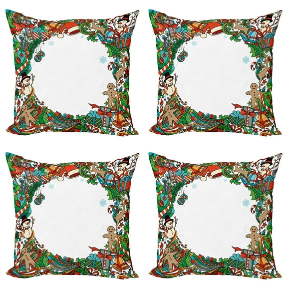 Ambesonne Christmas Throw Pillow Cover 4 Pack, Holiday, 16", Multicolor
