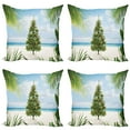 thumbnail image 1 of Ambesonne Christmas Throw Pillow Cover 4 Pack, Holiday Party Tree, 24", Green Blue Cream, 1 of 5