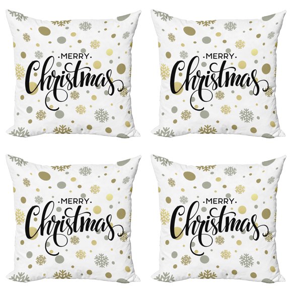 Ambesonne Christmas Throw Pillow Cover 4 Pack, Merry Xmas Snowflake, 16", Multicolor