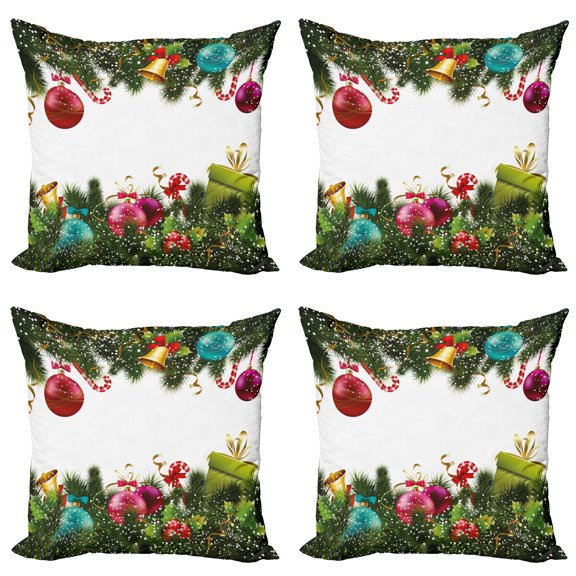 Ambesonne Christmas Throw Pillow Cover 4 Pack, New Year Greeting, 20", Multicolor