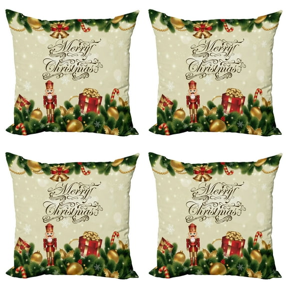 Ambesonne Christmas Throw Pillow Cover 4 Pack, Noel Ribbons, 16", Multicolor
