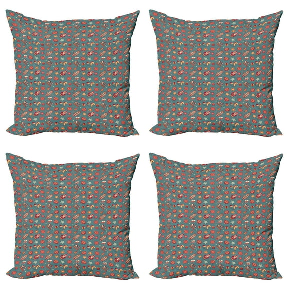 Ambesonne Christmas Throw Pillow Cover 4 Pack, Noel Themed Cartoon, 18", Multicolor