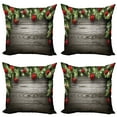 thumbnail image 1 of Ambesonne Christmas Throw Pillow Cover 4 Pack, Red Balls Fir Branch, 24", Brown and Red, 1 of 5