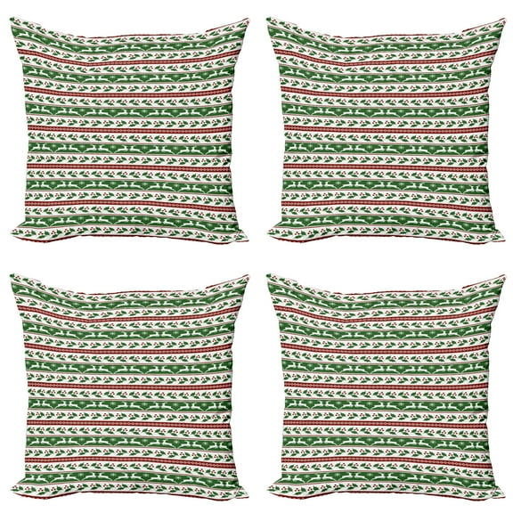 Ambesonne Christmas Throw Pillow Cover 4 Pack, Reindeers Borders, 20", Dark Green Burgundy