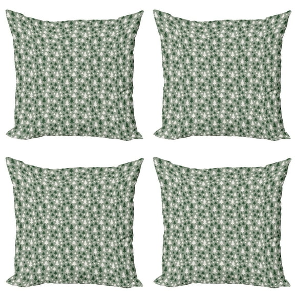 Ambesonne Christmas Throw Pillow Cover 4 Pack, Repetitive Pine Trees, 20", Reseda Green Green