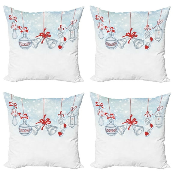 Ambesonne Christmas Throw Pillow Cover 4 Pack, Retro, 20", White Orange and Blue