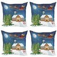 thumbnail image 1 of Ambesonne Christmas Throw Pillow Cover 4 Pack, Santa with Rudolf, 24", Multicolor, 1 of 5