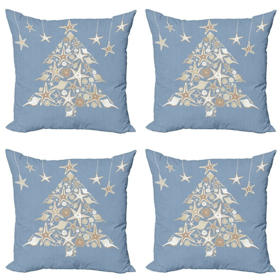 Ambesonne Christmas Throw Pillow Cover 4 Pack, Sea Life Theme Marine, 18", Beige Cream