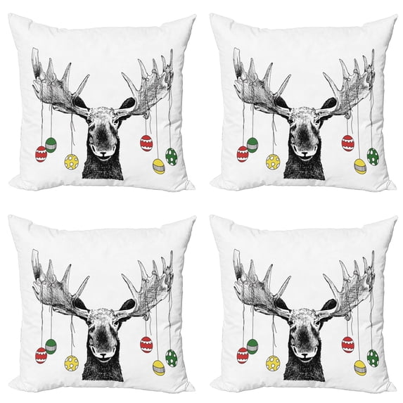 Ambesonne Christmas Throw Pillow Cover 4 Pack, Sketchy Noel Ornament, 24", Multicolor