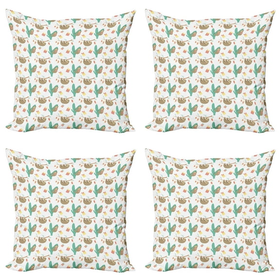 Ambesonne Christmas Throw Pillow Cover 4 Pack, Sloths Holiday Socks, 24", Seafoam Dark Tan