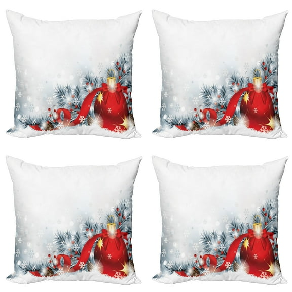 Ambesonne Christmas Throw Pillow Cover 4 Pack, Snow Balls, 24", White Red