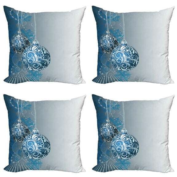 Ambesonne Christmas Throw Pillow Cover 4 Pack, Snowflake Motifs Swirls, 24", Blue Pale Blue White