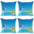 thumbnail image 1 of Ambesonne Christmas Throw Pillow Cover 4 Pack, Surfing Santa Beach, 18", Multicolor, 1 of 7