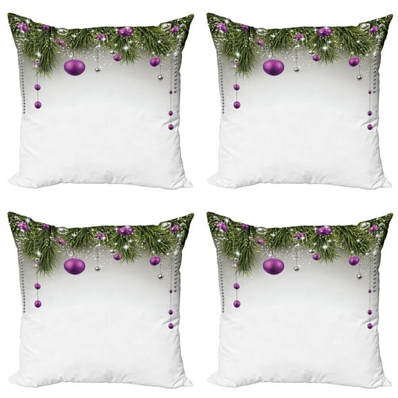 Ambesonne Christmas Throw Pillow Cover 4 Pack, Tree, 24", Purple Grey Green